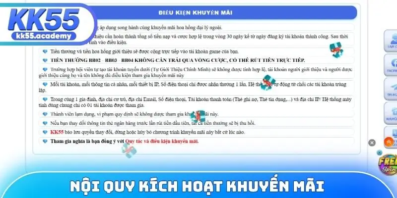 Nội quy kích hoạt khuyến mãi